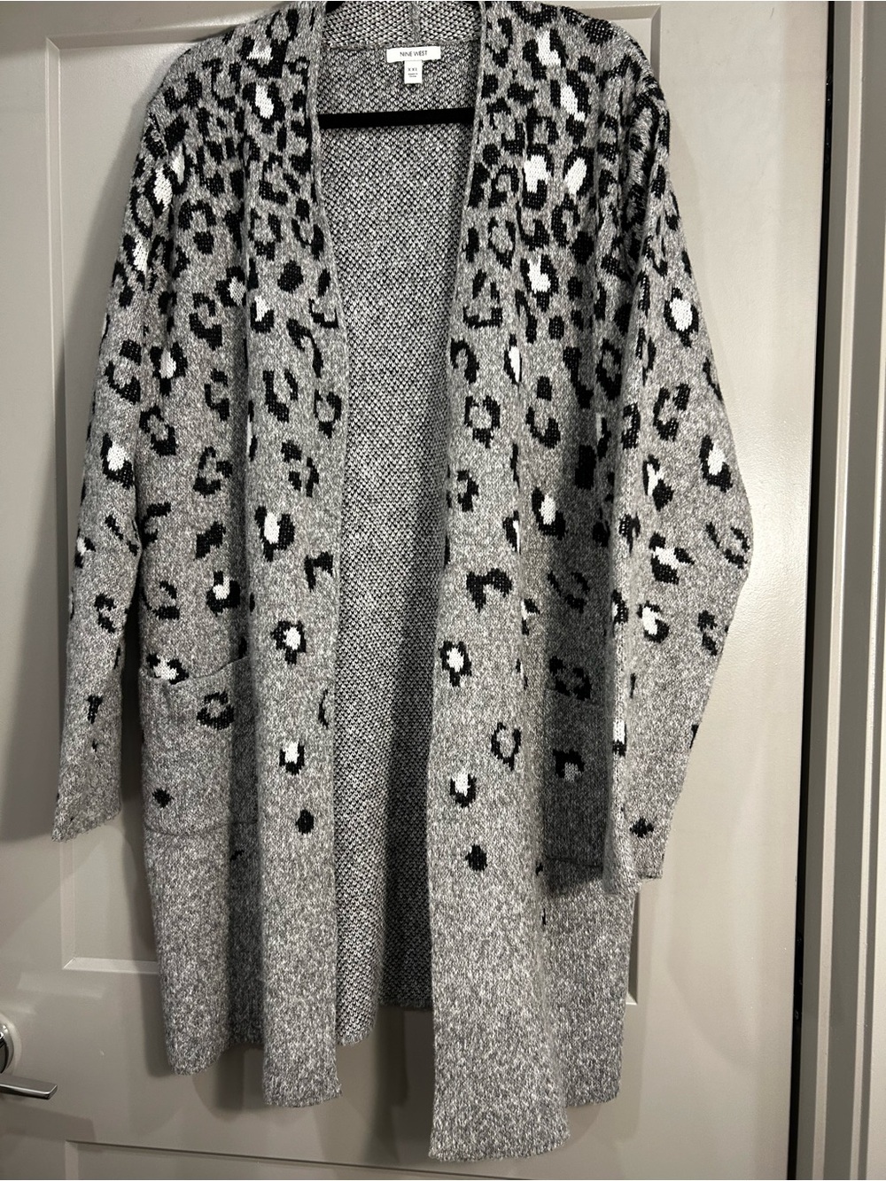 Nine West | Open-Front Cardigan | Women’s | Grey and Black Leopard | XXL